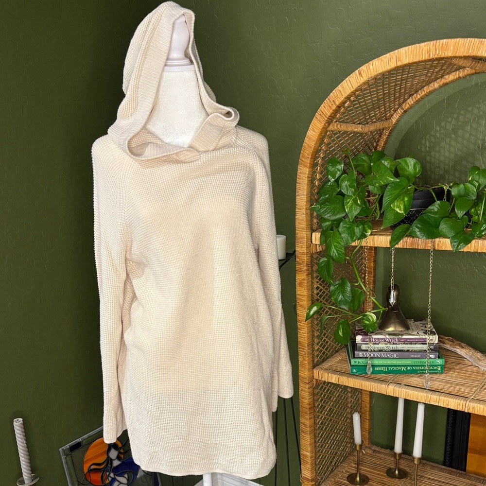 Chaps Cream Hoodie Knit Long Slouchy Long Sleeve Hooded Jacket